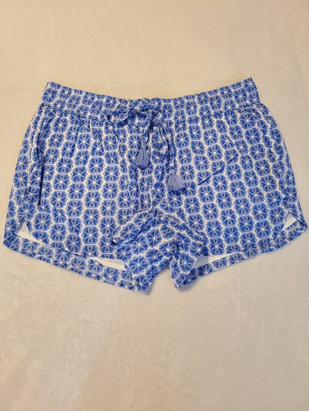 Vineyard Vines Light Blue Printed Cotton Tassel Drawstring Shorts Size Sm